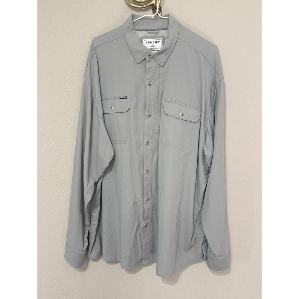 Poncho Fishing Shirt Mens XXL Gray Long Sleeve Magnetic Pockets Ventilated